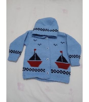 Bebek el örgüsü ceket kapşonlu 