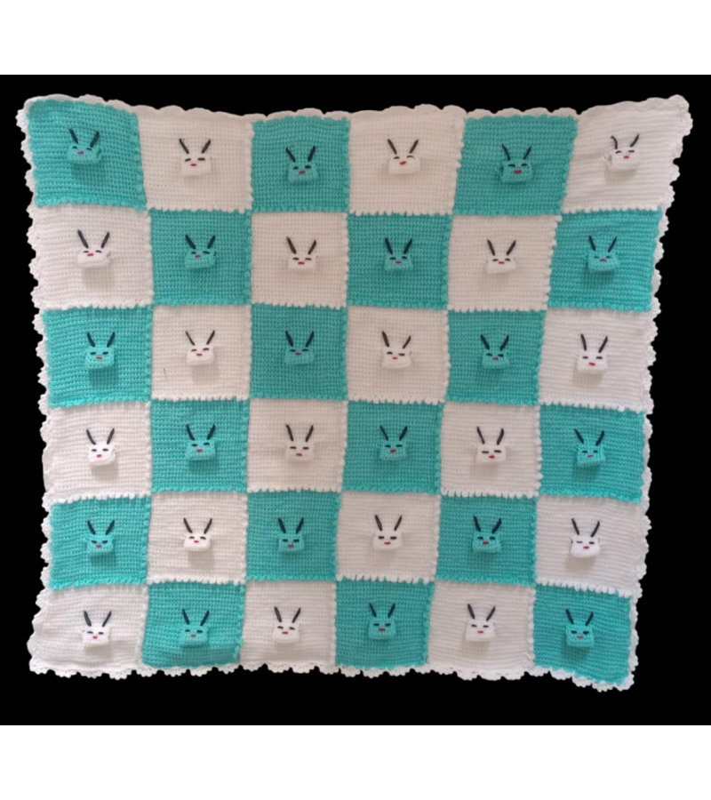 El Örgüsü Bebek Battaniyesi Tavşanlı 90x90 El Örgüsü Bebek Battaniyesi Tavşanlı 90x90